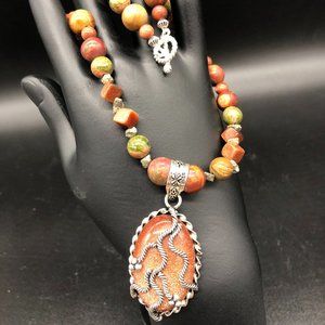 Necklace - Sunstone, Jasper, Raw Pyrite